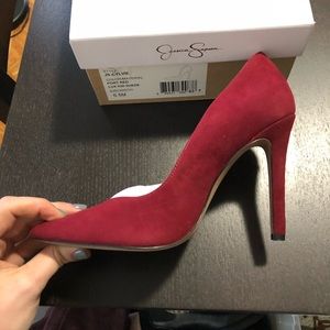 AMAZING deep red suede pumps
